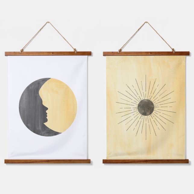 Yellow sun and moon hanging tapestry (Double)