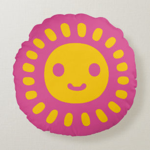 Yellow Sun Art Round Pillow