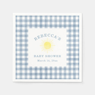 Yellow Sun Blue Gingham Boy Baby Shower Napkins