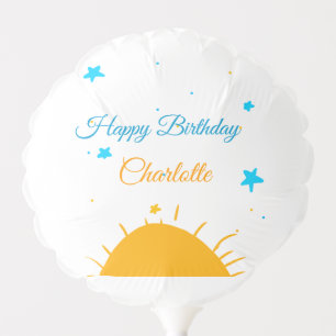 Yellow sun blue stars happy birthday add name text balloon