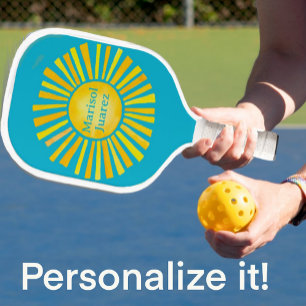 Yellow Sun Caribbean Blue Personalized Pickleball Paddle