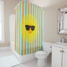 Yellow Sun Dark Sunglasses Aqua &amp; Orange Stripes Shower Curtain