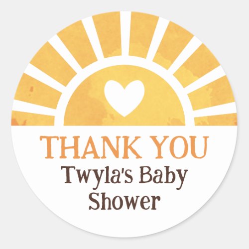 Yellow Sun Heart Baby Shower Thank You Classic Round Sticker