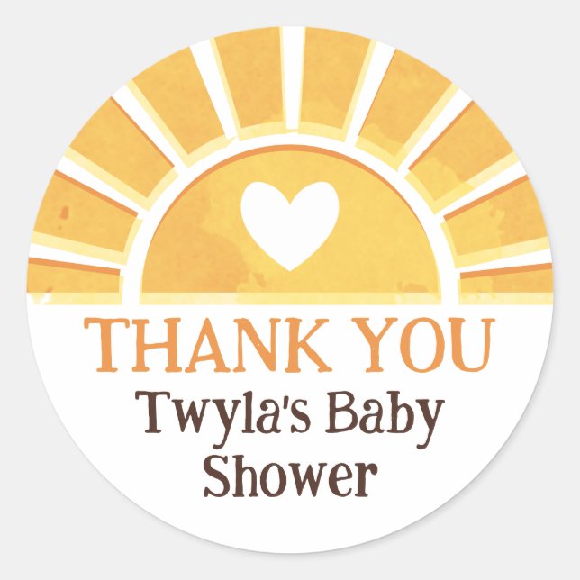 Yellow Sun Heart Baby Shower Thank You Classic Round Sticker (Front)