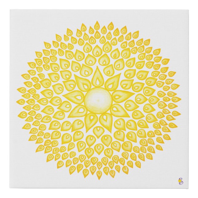 Yellow Sun Mandala Abstract Faux Canvas Print (Front)