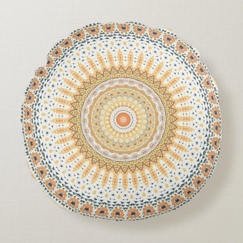 Yellow Sun Mandala Round Pillow