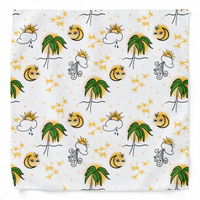 Yellow Sun Moon Stars Green Palm Tree Tattoos Bandana (Front)