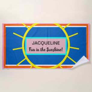 Yellow Sun Pink Blue Orange NAME Beach Towel