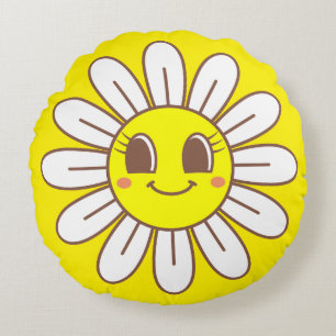 Yellow Sun Round Pillow
