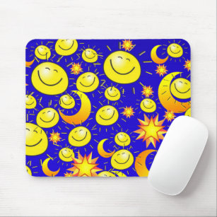 Yellow Sun Stars Moon Blue Mouse Pad! Mouse Pad