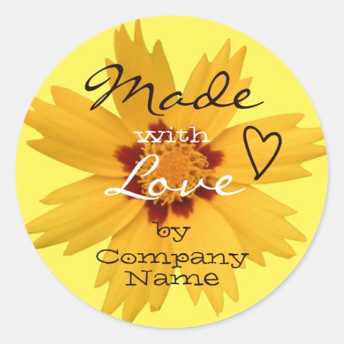 Yellow Sun Sunflower Flower Blossom Made with Love Classic Round Sticker