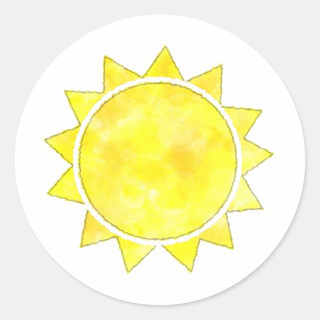 Yellow Sun Watercolor Classic Round Sticker (Front)
