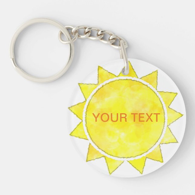 Yellow Sun Watercolor Custom Text Keychain (Front)