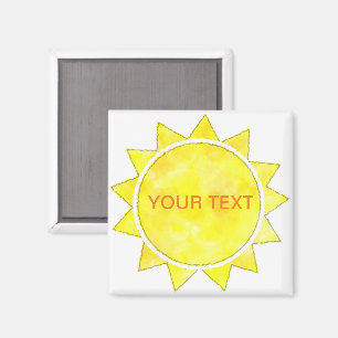 Yellow Sun Watercolor Custom Text Magnet