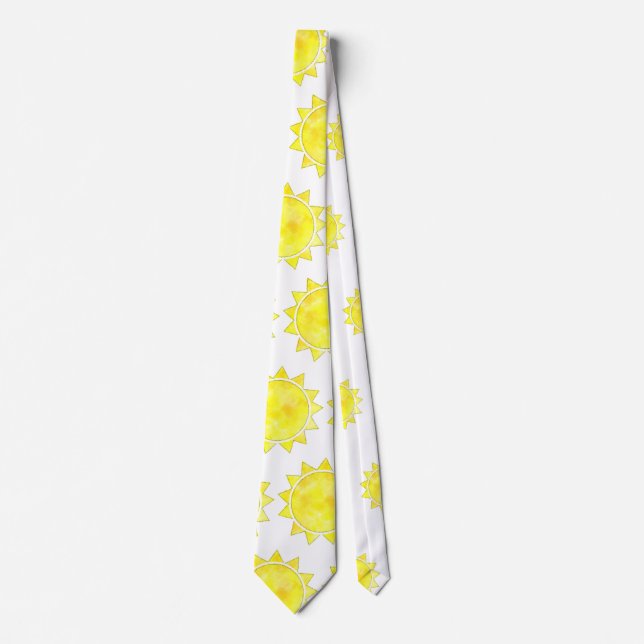 Yellow Sun Watercolor Pattern Neck Tie (Front)