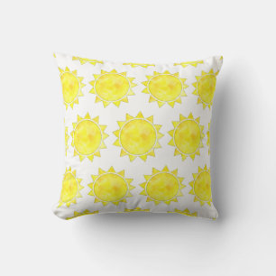 Yellow Sun Watercolor Pattern Throw Pillow