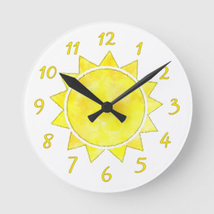Yellow Sun Watercolor Round Clock