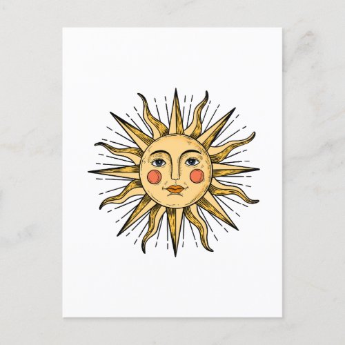 Yellow sun with a face postcard