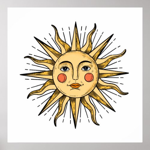 Yellow sun with a face poster