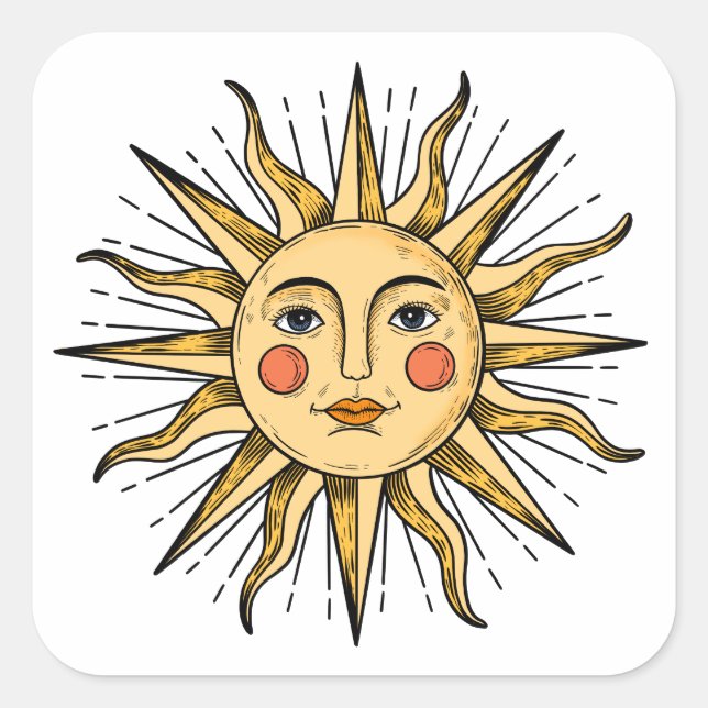 Yellow sun with a face square sticker (Front)