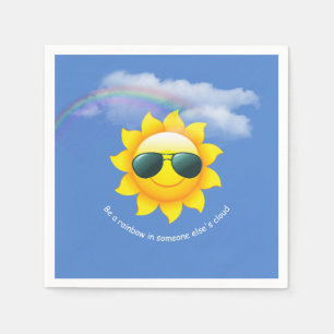 yellow sun with sunglasses and rainbow napkins