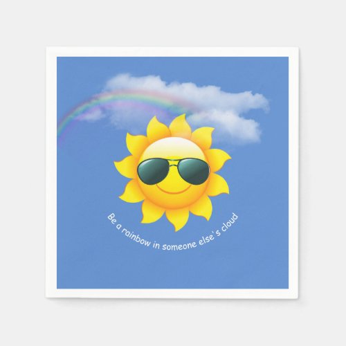 yellow sun with sunglasses and rainbow napkins