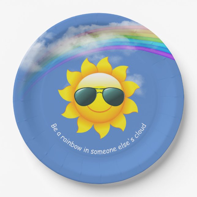 yellow sun with sunglasses and rainbow paper plates (Front)
