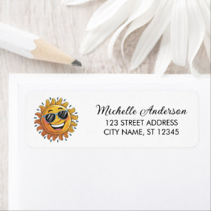 Yellow Sun with Sunglasses Return Address Label