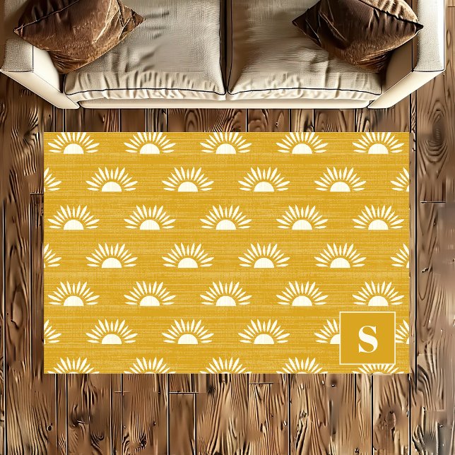 Yellow Sunburst Pattern Boho Monogram Rug (Creator Uploaded)