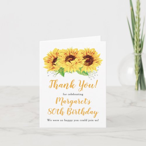 Yellow Sunflower 80th Birthday Thank You