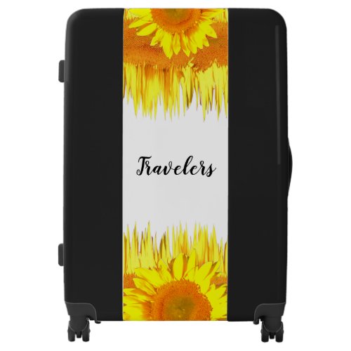 Yellow Sunflower accent Black Luggage