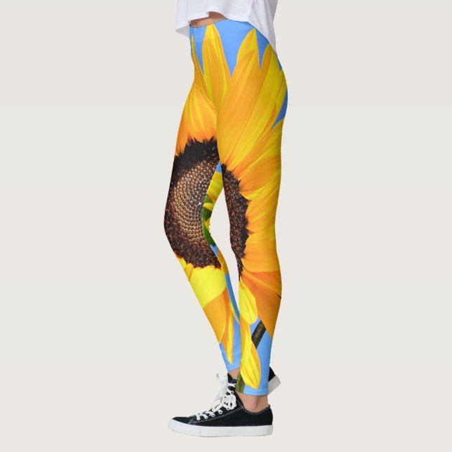 Yellow Sunflower Against Sun on Blue Sky Leggings (Left)