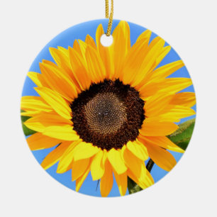 Yellow Sunflower Against Sun on Blue Sky - Summer Ceramic Ornament