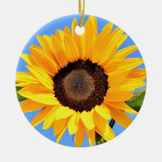 Yellow Sunflower Against Sun on Blue Sky - Summer  Ceramic Ornament (Front)