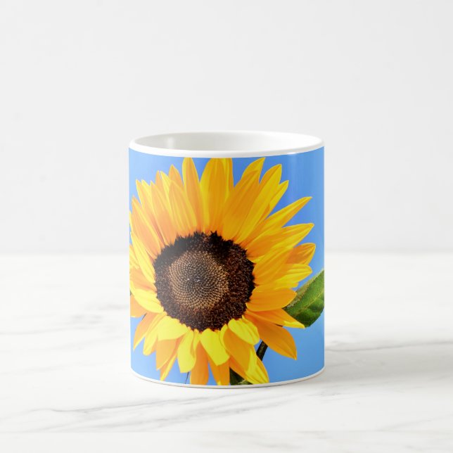 Yellow Sunflower Against Sun on Blue Sky - Summer  Coffee Mug (Center)
