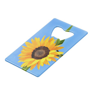 Yellow Sunflower Against Sun on Blue Sky - Summer Credit Card Bottle Opener