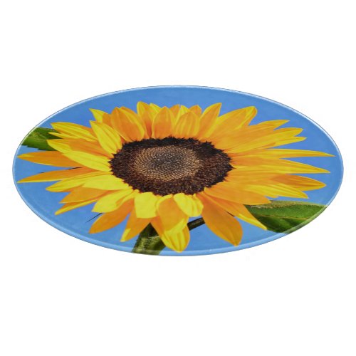 Yellow Sunflower Against Sun on Blue Sky _ Summer  Cutting Board