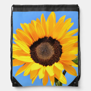 Yellow Sunflower Against Sun on Blue Sky - Summer Drawstring Bag