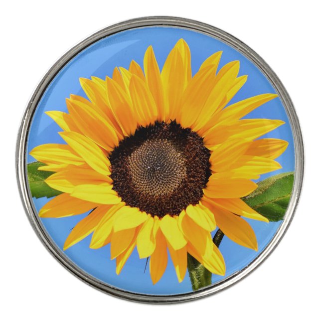 Yellow Sunflower Against Sun on Blue Sky - Summer  Golf Ball Marker (Front)