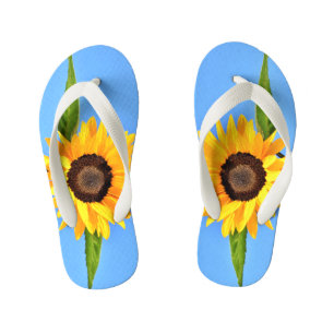 Yellow Sunflower Against Sun on Blue Sky - Summer Kid's Flip Flops
