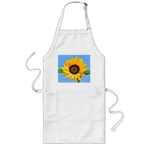 Yellow Sunflower Against Sun on Blue Sky - Summer Long Apron