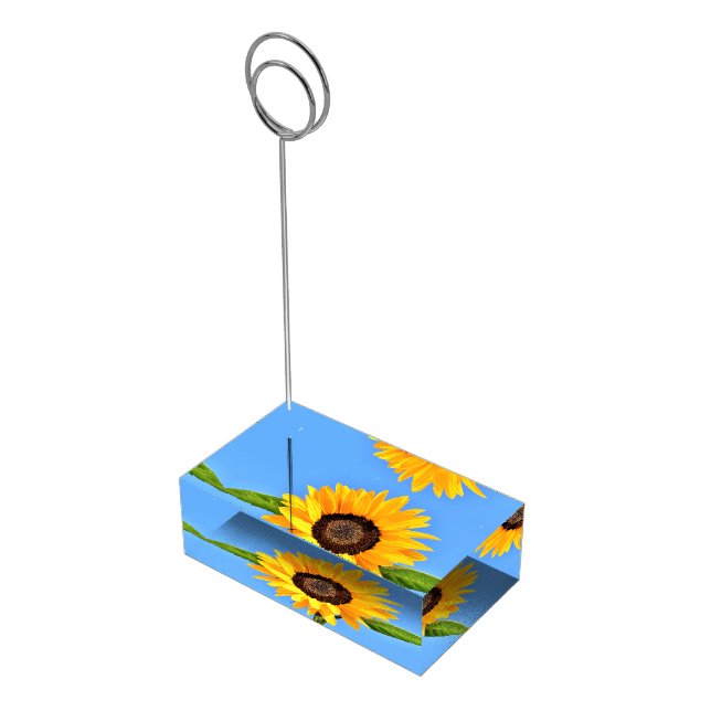 Yellow Sunflower Against Sun on Blue Sky - Summer  Place Card Holder (Corner)