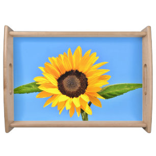 Yellow Sunflower Against Sun on Blue Sky - Summer  Serving Tray