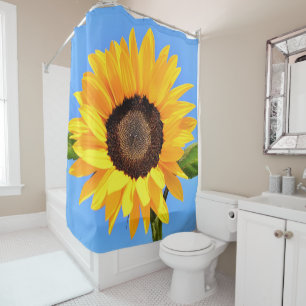 Yellow Sunflower Against Sun on Blue Sky - Summer  Shower Curtain