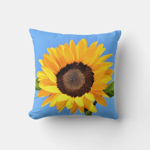 Yellow Sunflower Against Sun on Blue Sky _ Summer Throw Pillow