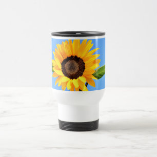 Yellow Sunflower Against Sun on Blue Sky - Summer Travel Mug