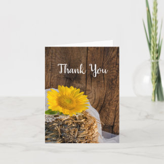 Yellow Sunflower and Barn Wood Wedding Thank You Card