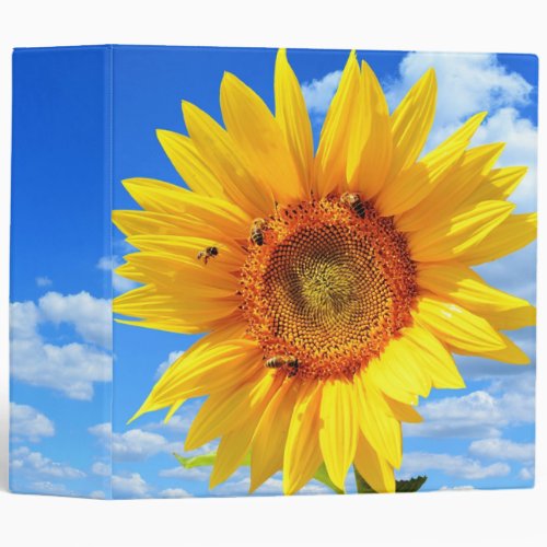 Yellow Sunflower and Bees 3 Ring Binder Blue Sky