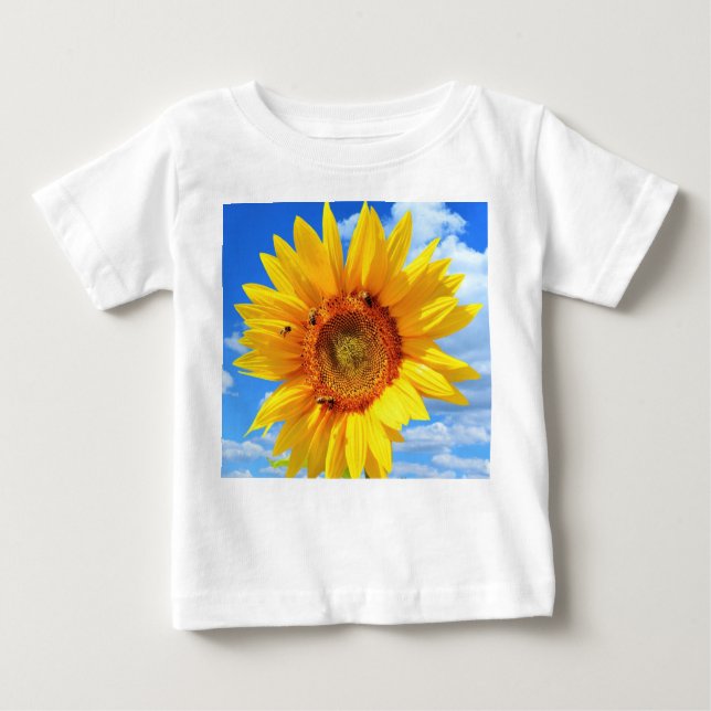 Yellow Sunflower and Bees Baby T-Shirt (Front)
