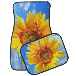 Yellow Sunflower and Bees Car Floor Mat